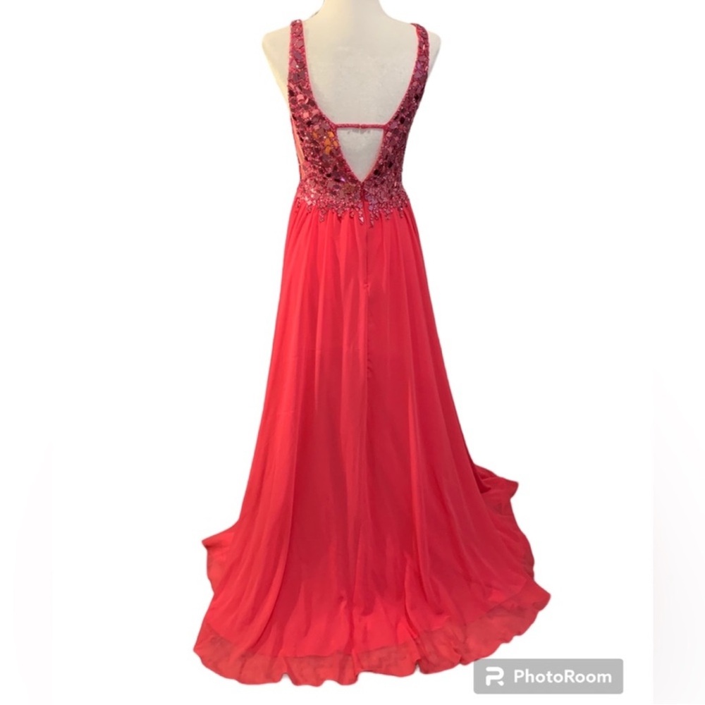 Pink Pleated Embellished Prom Dress - Picture 5 of 11